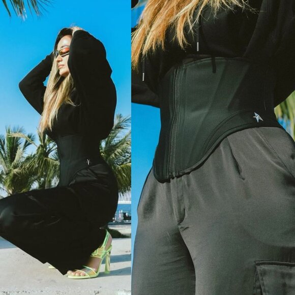 Mugler x H&M Corset Waist Black Hooded Zip Jacket Size XXL - Picture 14 of 14